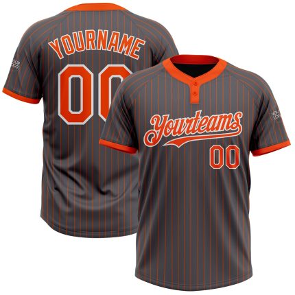 Custom Name Number Unisex Softball Jersey Steel Gray Orange Pinstripe Two-Button | Personalized Team Apparel Personalized