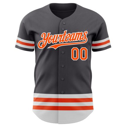 Custom Authentic Baseball Jersey Personalized with Name and Number - Steel Gray with Orange and White Lines Personalized