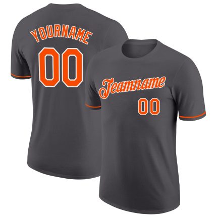 Custom Team Performance T-Shirt with Personalized Name and Number - Steel Gray Orange-White Personalized Steel Gray Orange-White