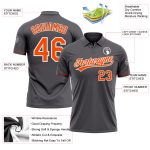 Custom Team Name Number Golf Polo Shirt - Personalized Steel Gray Orange-White Performance Personalized Steel Gray Orange-White