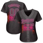 Custom Name & Number Baseball Jersey, 3D Pattern Design, Steel Gray & Pink, Music Festival, Old School Style Personalized