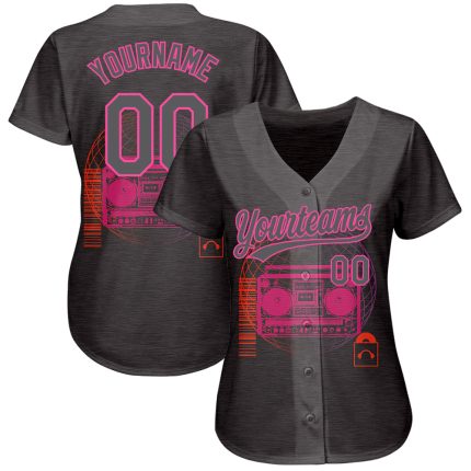 Custom Name & Number Baseball Jersey, 3D Pattern Design, Steel Gray & Pink, Music Festival, Old School Style Personalized