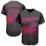 Custom Name & Number Baseball Jersey, 3D Pattern Design, Steel Gray & Pink, Music Festival, Old School Style Personalized