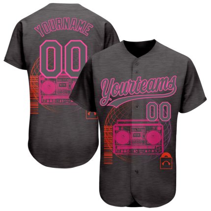 Custom Name & Number Baseball Jersey, 3D Pattern Design, Steel Gray & Pink, Music Festival, Old School Style Personalized