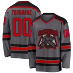 Custom Steel Gray Red-Black Hockey Jersey with Personalized Name and Number - Team Apparel Personalized Steel Gray Red-Black