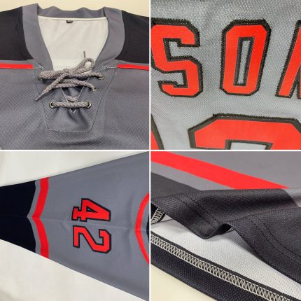 Custom Hockey Jersey with Personalized Name & Number - Steel Gray Red-Black Lace Neck Team Gear Personalized Steel Gray Red-Black