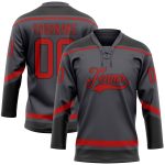 Custom Hockey Jersey with Personalized Name & Number - Steel Gray Red-Black Lace Neck Team Gear Personalized Steel Gray Red-Black