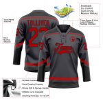 Custom Hockey Jersey with Personalized Name & Number - Steel Gray Red-Black Lace Neck Team Gear Personalized Steel Gray Red-Black
