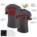 Custom Name and Number Performance T-Shirt in Steel Gray and Red-Black for Teams Personalized Steel Gray Red-Black Performance
