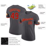 Custom Personalized Performance T-Shirt with Team Name and Number - Steel Gray Red-Old Gold Color Personalized Steel Gray
