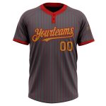 Custom Name and Number Unisex Softball Jersey - Personalized Steel Gray with Red Pinstripe and Old Gold Two-Button Design