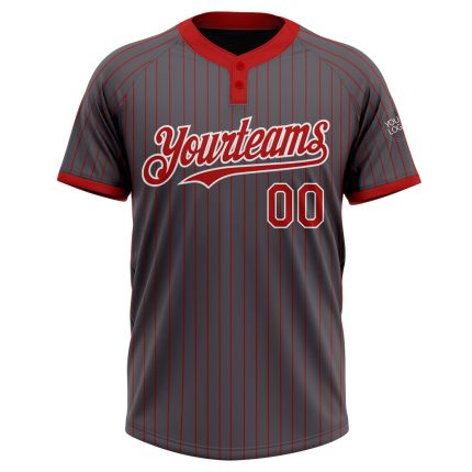 Custom Name Number Softball Jersey - Personalized Unisex White Red Pinstripe Steel Gray Two-Button Design Personalized Steel
