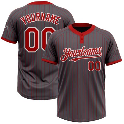 Custom Name Number Softball Jersey - Personalized Unisex White Red Pinstripe Steel Gray Two-Button Design Personalized Steel