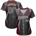 Custom Name and Number 3D Pattern Baseball Jersey - Personalized Steel Gray Red-White Abstract Sport Design Personalized