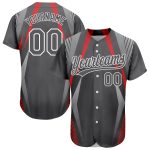 Custom Name and Number 3D Pattern Baseball Jersey - Personalized Steel Gray Red-White Abstract Sport Design Personalized