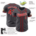 Custom Name and Number Baseball Jersey in Steel Gray with Red-White Accents - Authentic Team Apparel Personalized Steel Gray