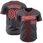 Custom Name and Number Baseball Jersey in Steel Gray with Red-White Accents - Authentic Team Apparel Personalized Steel Gray