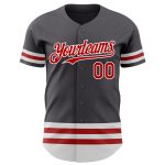 Custom Name and Number Authentic Baseball Jersey in Steel Gray with Red-White Line Personalized Steel Gray Red-White Line