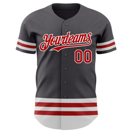 Custom Name and Number Authentic Baseball Jersey in Steel Gray with Red-White Line Personalized Steel Gray Red-White Line