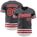 Custom Name and Number Authentic Baseball Jersey in Steel Gray with Red-White Line Personalized Steel Gray Red-White Line
