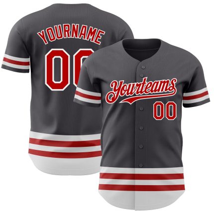 Custom Name and Number Authentic Baseball Jersey in Steel Gray with Red-White Line Personalized Steel Gray Red-White Line