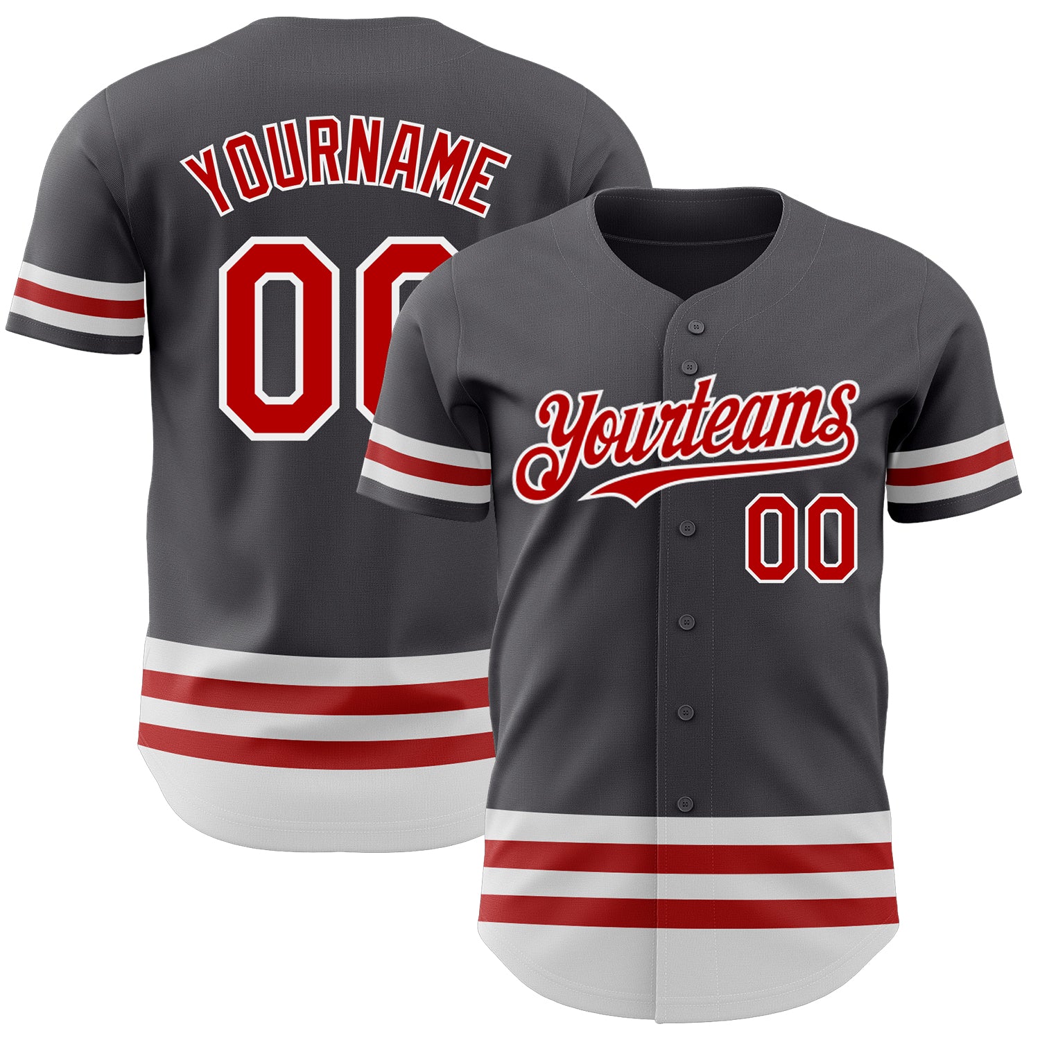 Custom Name and Number Authentic Baseball Jersey in Steel Gray with Red-White Line Personalized Steel Gray Red-White Line
