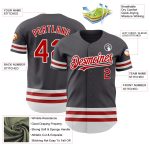 Custom Name and Number Authentic Baseball Jersey in Steel Gray with Red-White Line Personalized Steel Gray Red-White Line