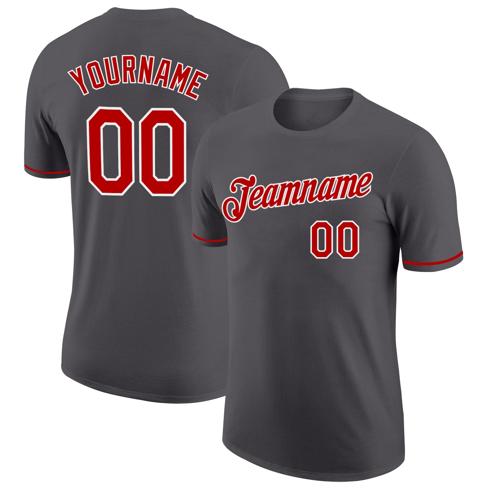 Custom Team Performance T-Shirt with Name and Number - Steel Gray Red-White Color, Personalized Sports Shirt Personalized