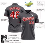 Custom Team Name and Number Steel Gray Red-White Performance Golf Polo Shirt Personalized Steel Gray Red-White Performance