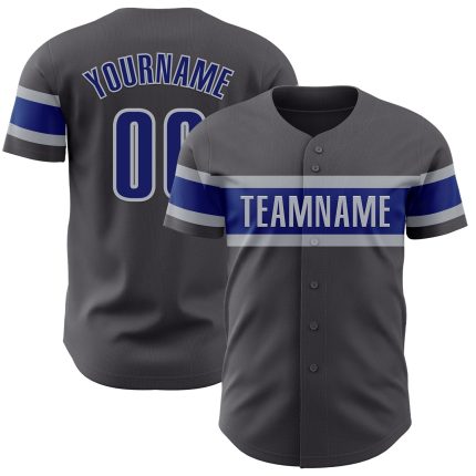 Personalized Steel Gray Baseball Jersey - Authentic Royal-Gray Design Personalized Steel Gray Royal-Gray Authentic Baseball