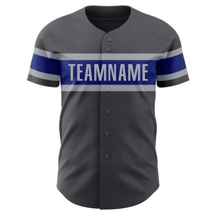 Personalized Steel Gray Baseball Jersey - Authentic Royal-Gray Design Personalized Steel Gray Royal-Gray Authentic Baseball