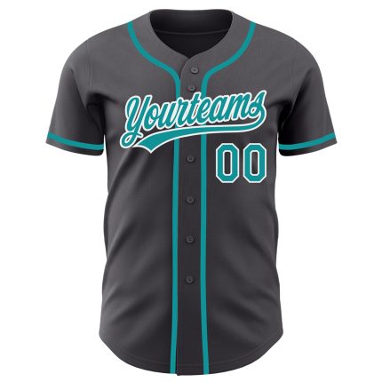 Custom Name and Number Authentic Baseball Jersey in Steel Gray Teal and White - Personalized Team Apparel Personalized Steel
