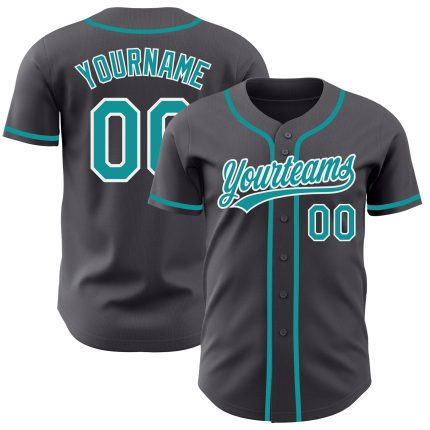 Custom Name and Number Authentic Baseball Jersey in Steel Gray Teal and White - Personalized Team Apparel Personalized Steel