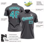 Custom Performance Vapor Golf Polo Shirt with Team Name and Number - Steel Gray and Teal-White Personalized Steel Gray Teal-White