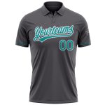 Custom Performance Vapor Golf Polo Shirt with Team Name and Number - Steel Gray and Teal-White Personalized Steel Gray Teal-White