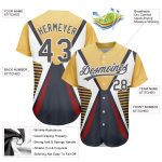Custom Name and Number 3D Pattern Baseball Jersey in Steel Gray, Vegas Gold, White - Personalized Sport Jersey Personalized