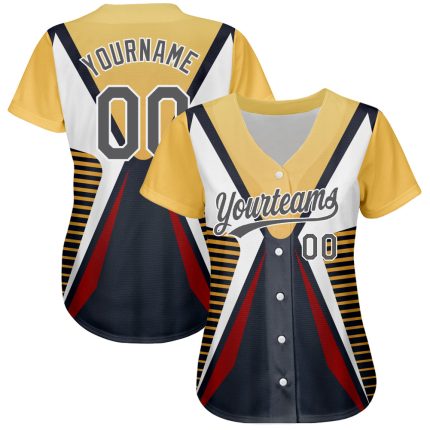 Custom Name and Number 3D Pattern Baseball Jersey in Steel Gray, Vegas Gold, White - Personalized Sport Jersey Personalized
