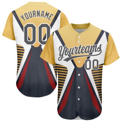 Custom Name and Number 3D Pattern Baseball Jersey in Steel Gray, Vegas Gold, White - Personalized Sport Jersey Personalized