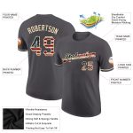Custom Name and Number Vintage USA Flag T-Shirt - Steel Gray Cream Performance Tee Personalized Steel Gray Vintage USA Flag-City