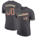 Custom Name and Number Vintage USA Flag T-Shirt - Steel Gray Cream Performance Tee Personalized Steel Gray Vintage USA Flag-City