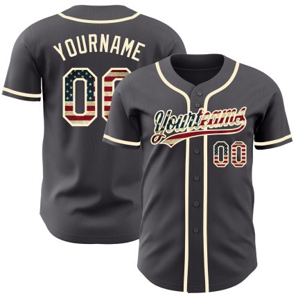 Custom steel gray and cream vintage USA flag baseball jersey