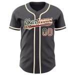 Custom steel gray and cream vintage USA flag baseball jersey, back view