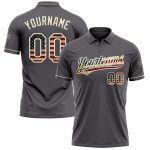 Custom Performance Vapor Golf Polo Shirt with Vintage USA Flag Design - Steel Gray, Team Name and Number Personalized Steel