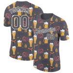 Custom Oktoberfest Beer Festival T-Shirt with Team Name and Number, 3D Pattern Design in Steel Gray and White Personalized