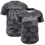 Custom Name Number Authentic 3D Pattern Baseball Jersey Ship Frigate Seagulls Design in Steel Gray and White Personalized