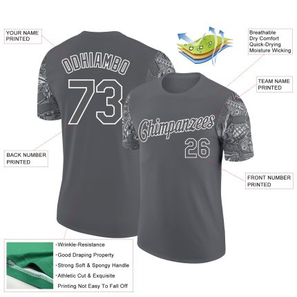 Custom Name and Number Personalized Vintage Military Weapon T-Shirt, Steel Gray with White 3D Pattern Design Personalized