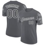 Custom Name and Number Personalized Vintage Military Weapon T-Shirt, Steel Gray with White 3D Pattern Design Personalized