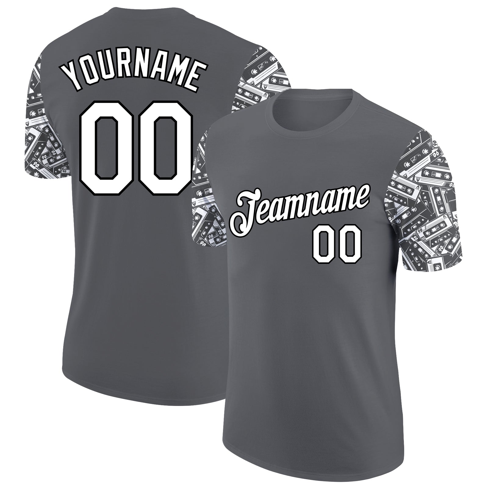 Custom Team Name Number Vintage Military T-Shirt 3D Pattern Design Steel Gray White Black Performance Apparel Personalized