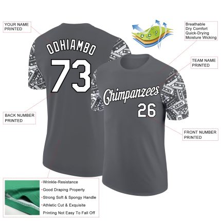 Custom Team Name Number Vintage Military T-Shirt 3D Pattern Design Steel Gray White Black Performance Apparel Personalized