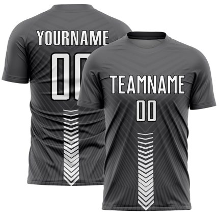 Custom Soccer Uniform Jersey with Personalized Name and Number, Steel Gray with White-Black Arrow Shapes Personalized Steel